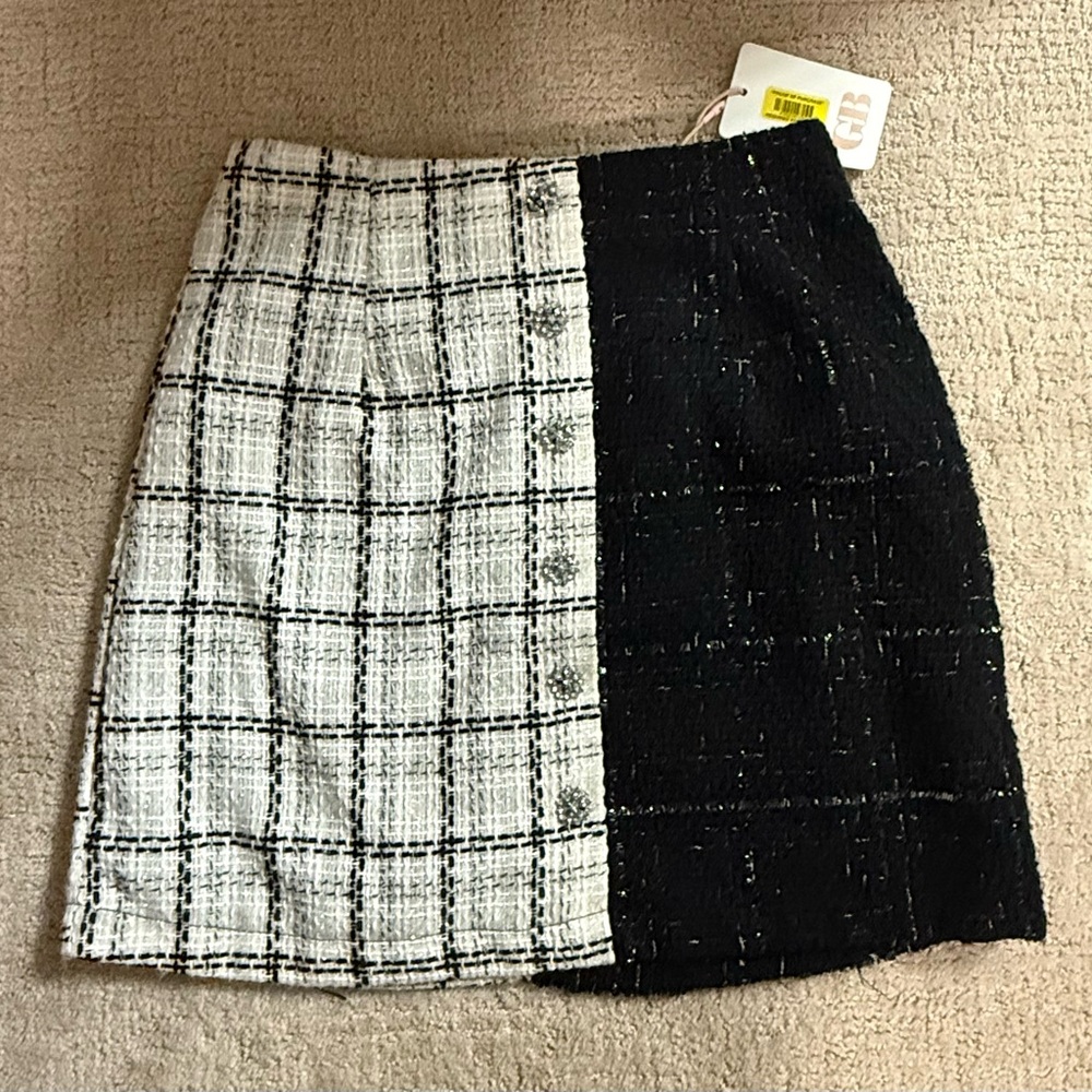 GIANNI BINI TWEED SKIRT WITH CRYSTAL EMBELLISHMENTS